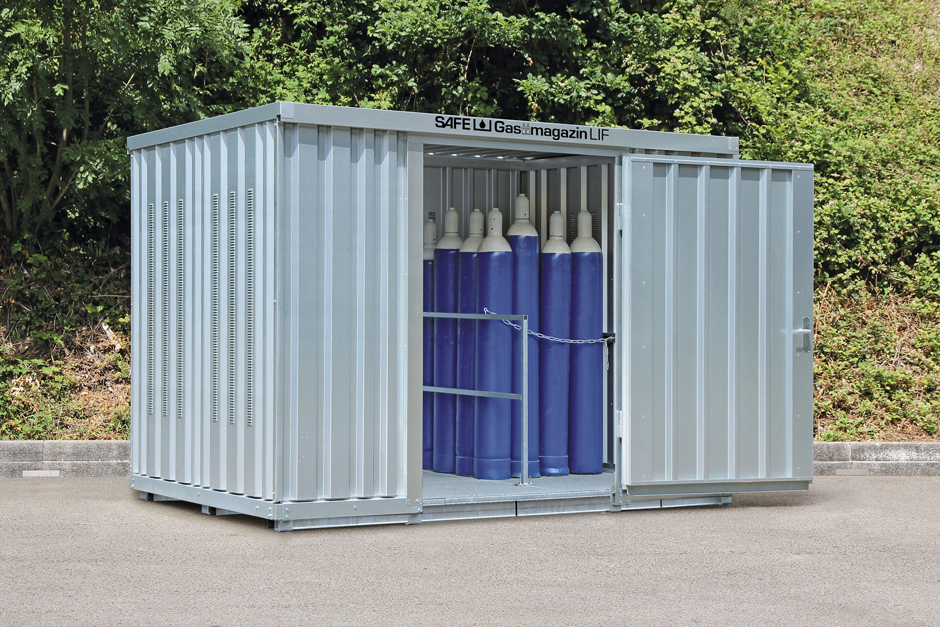Gasflaschencontainer von SAFE mit Gitterrostboden